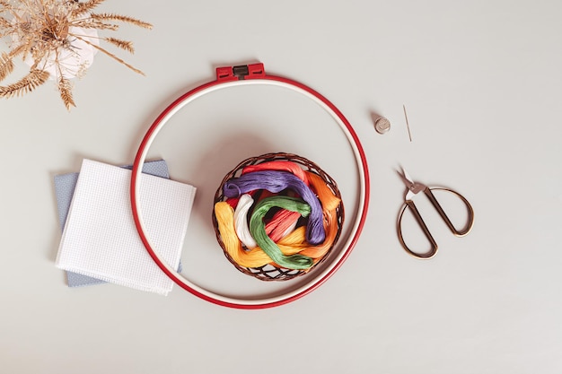 Главная сцена с вышивкой и инструментами